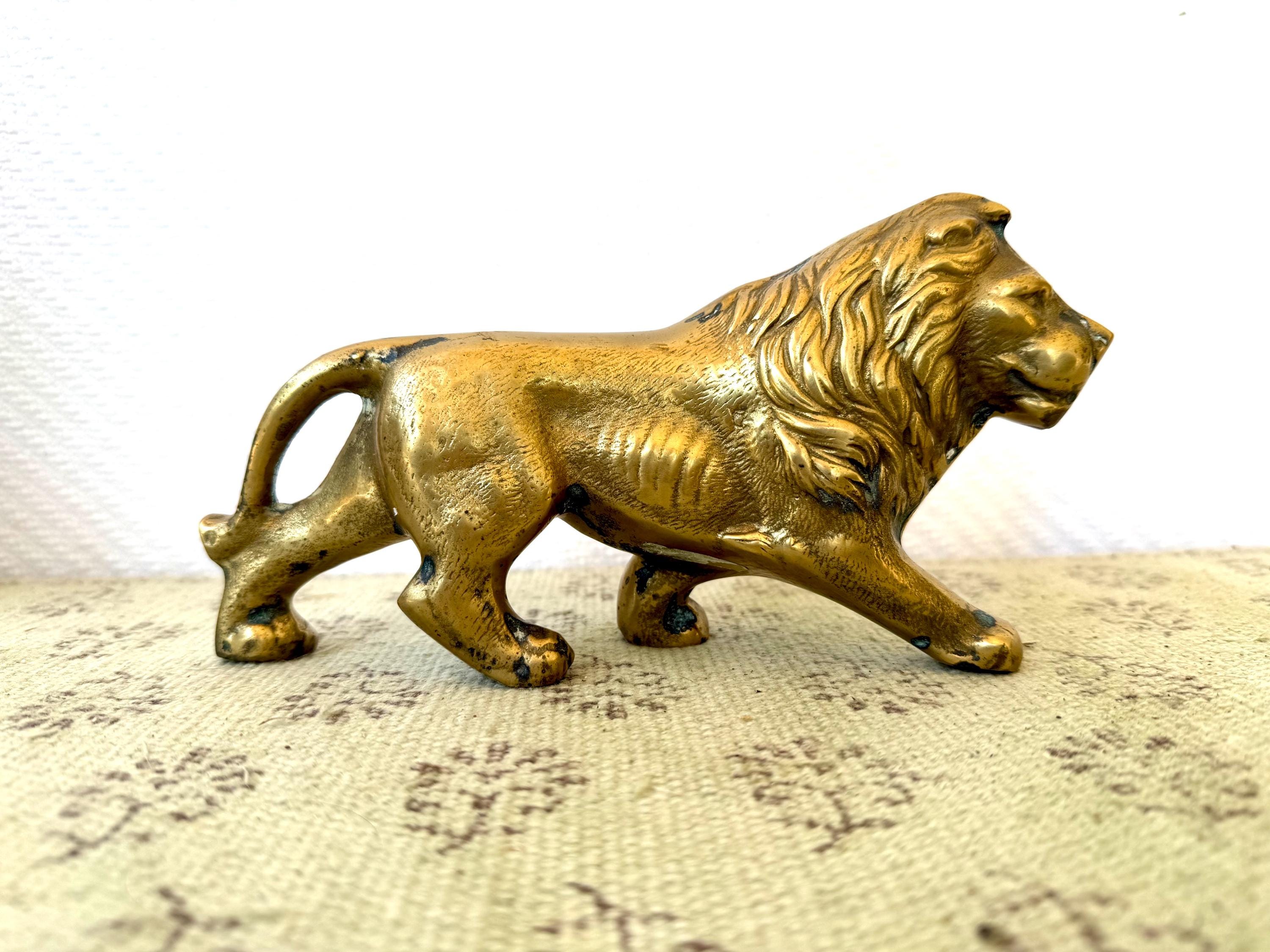 Large Antique Solid Brass Lion Statue - Etsy
