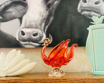 Vintage Lorraine Glass Chalet Glass Red/ Orange Swan - Etsy