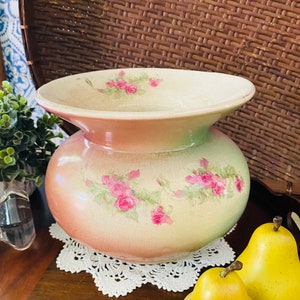 Antique Victorian Lady’s Stoneware Cuspidor Spittoon