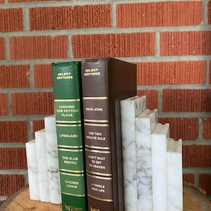 1960s Hand Carved Carrara Marble Bookends: Made in Italy