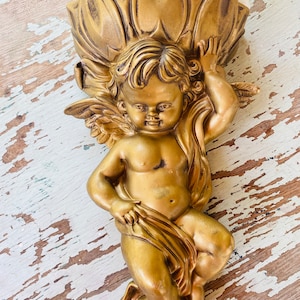 Gold Cherub Wall Planter/ Vase