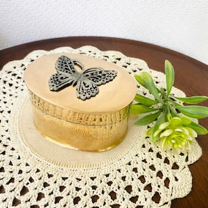Oval Brass Butterfly Trinket Box/ Container