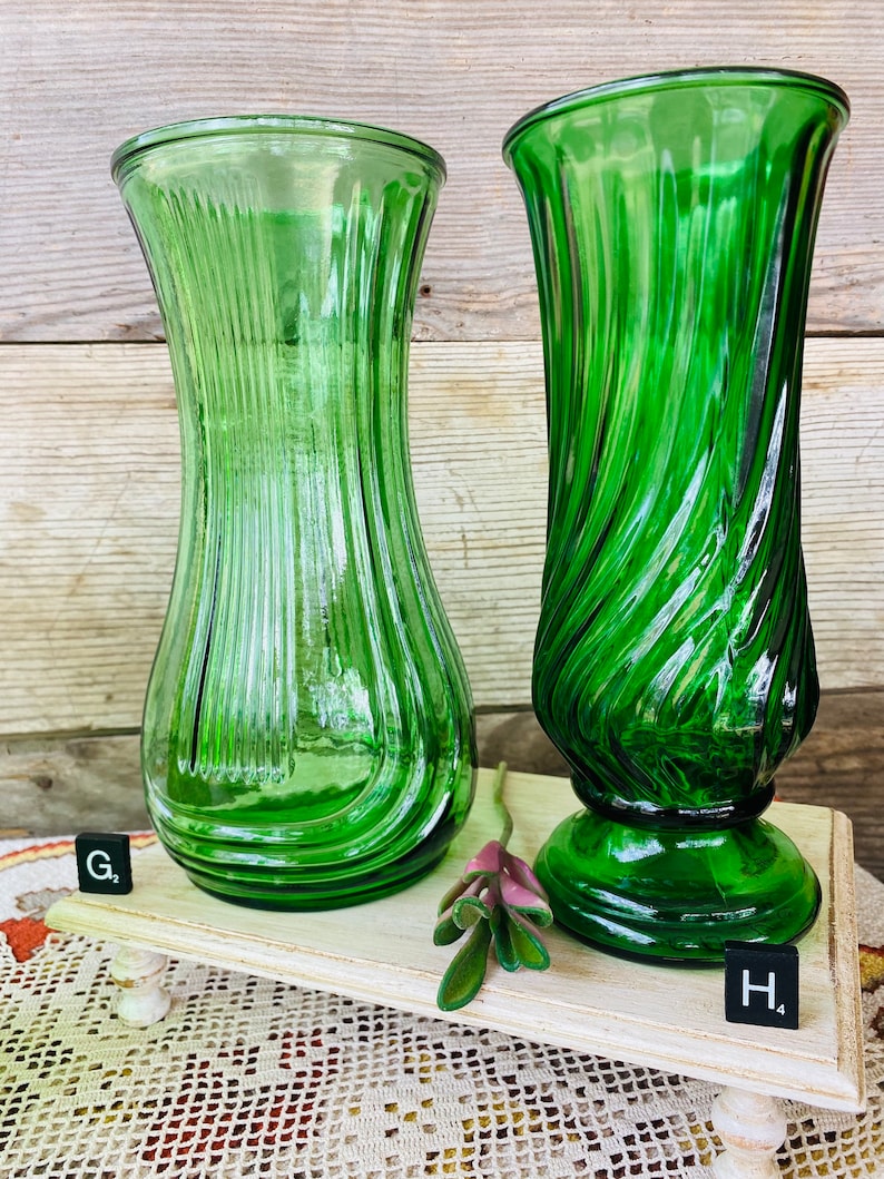 Vintage Green Glass Vases image 10