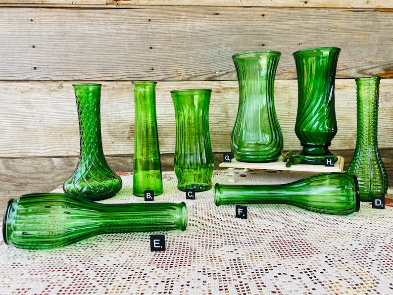 Vintage Green Glass Vases image 4