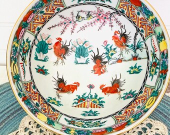 Antique Hong Kong Porcelain Rooster Bowl