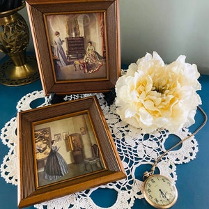 Pair of Small Antique Wood Framed Prints