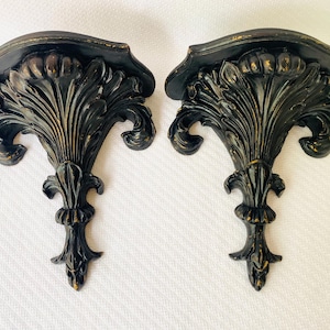 Pair of Black Vintage Distressed Shelves / Wall Decor