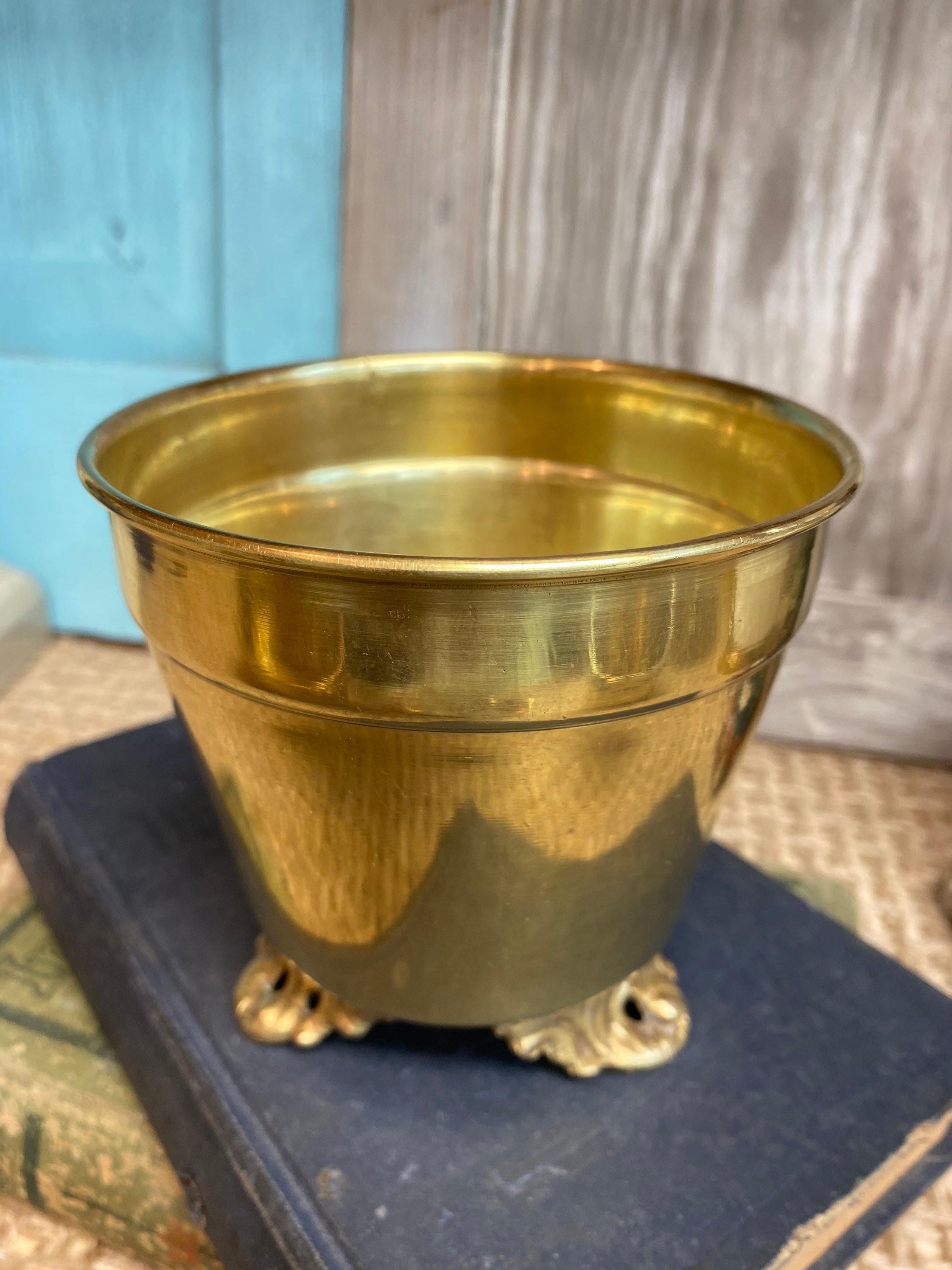Vintage Brass Planter Brass Footed Plant Pot Plant Cache Etsy