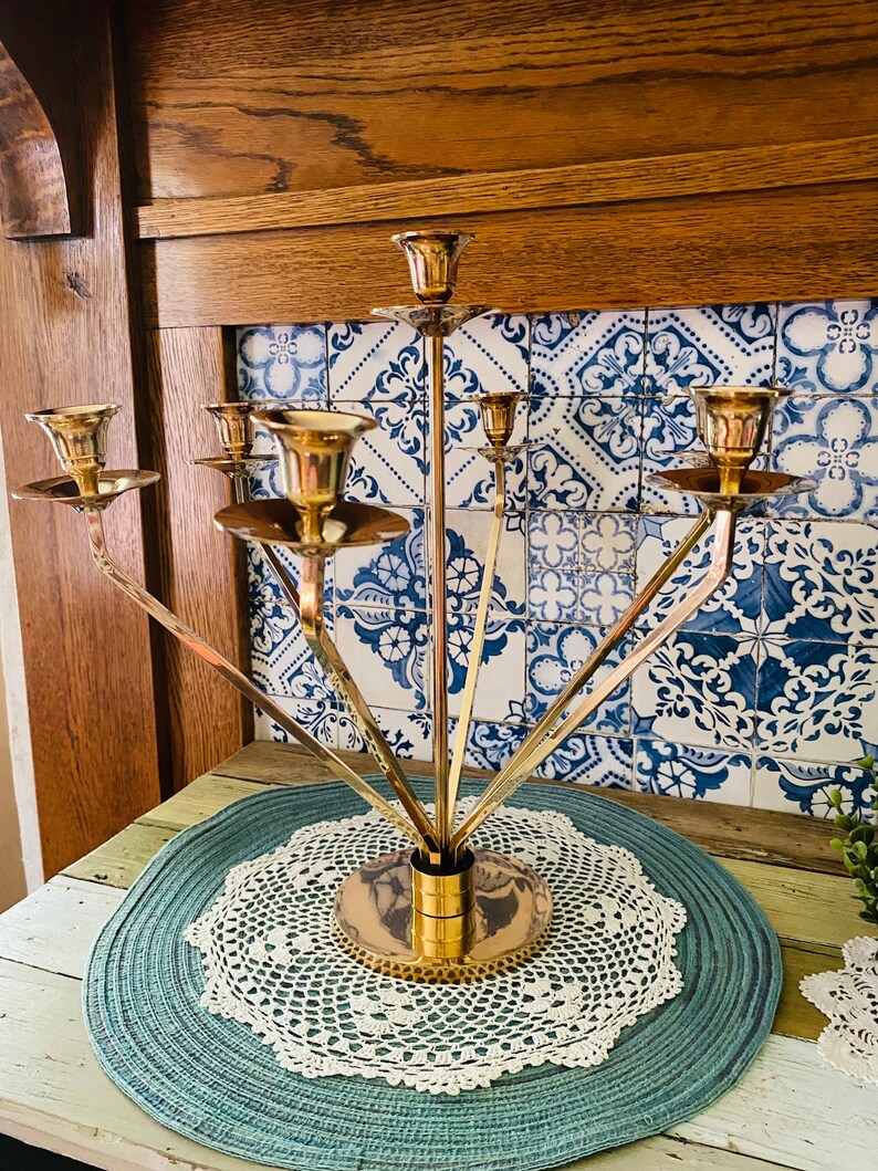 Vintage Mid-Century Modern Brass Candelabra Rare & Unique image 7