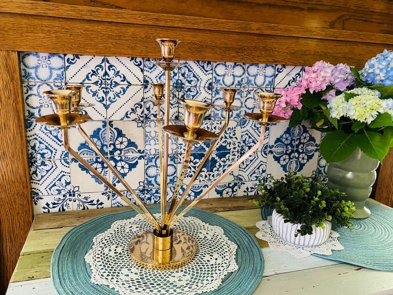 Vintage Mid-Century Modern Brass Candelabra Rare & Unique image 9