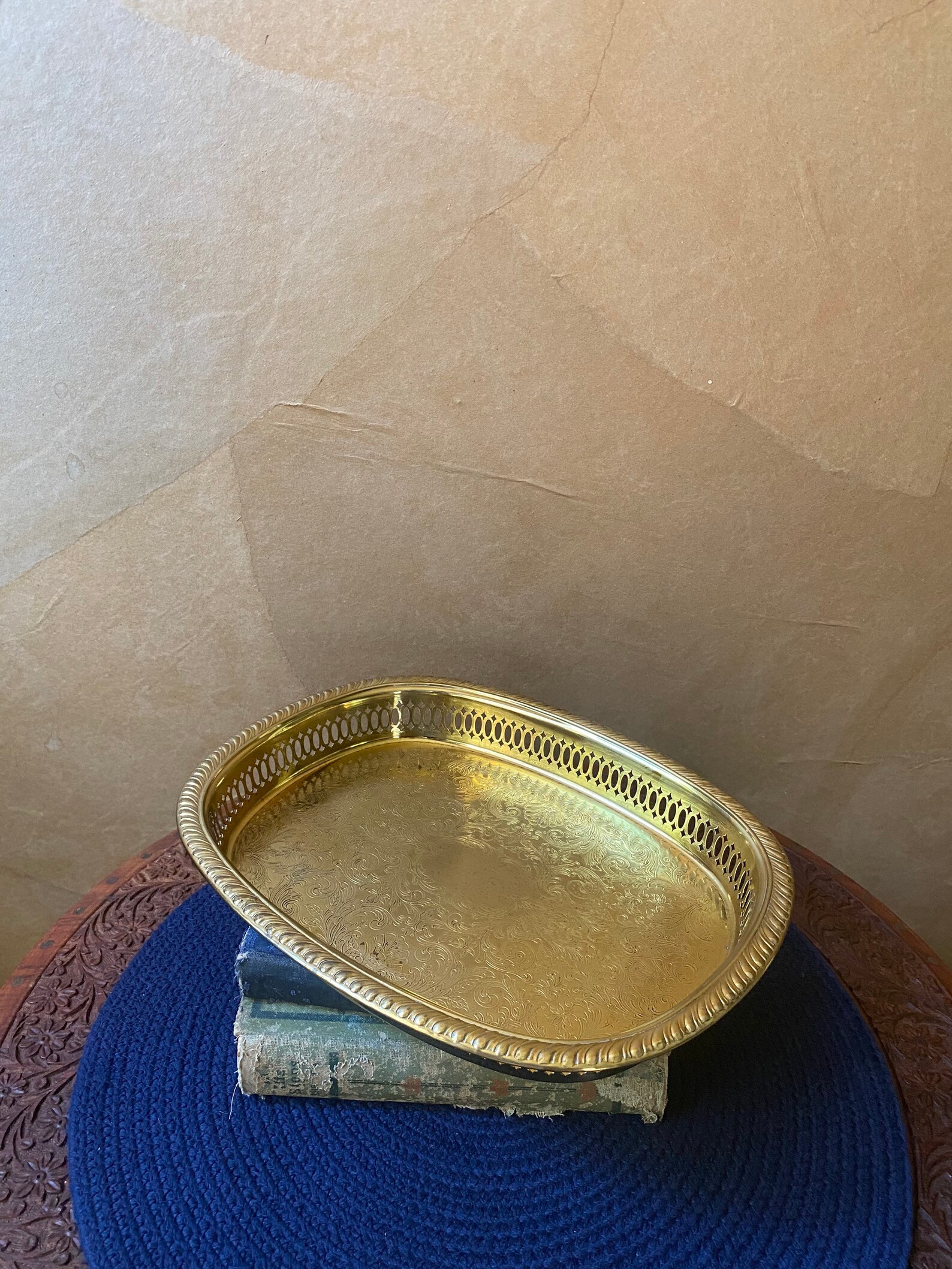 Vintage Etched Gold Metal Serving Tray / Vanitytray With Etsy