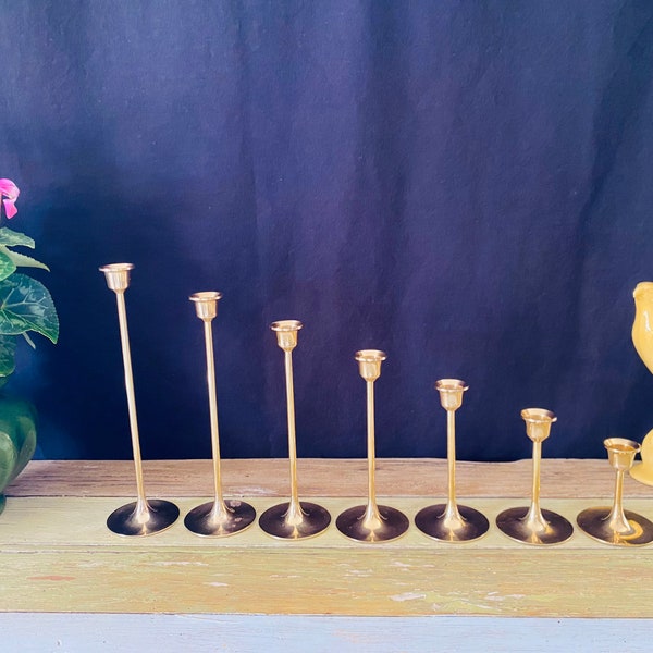 Vintage Set of 7 Tiered Brass Candlestick Holders