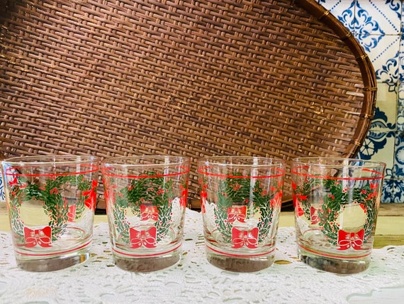 Libby Set of 4 Lowball Christmas Glasses/ Barware 