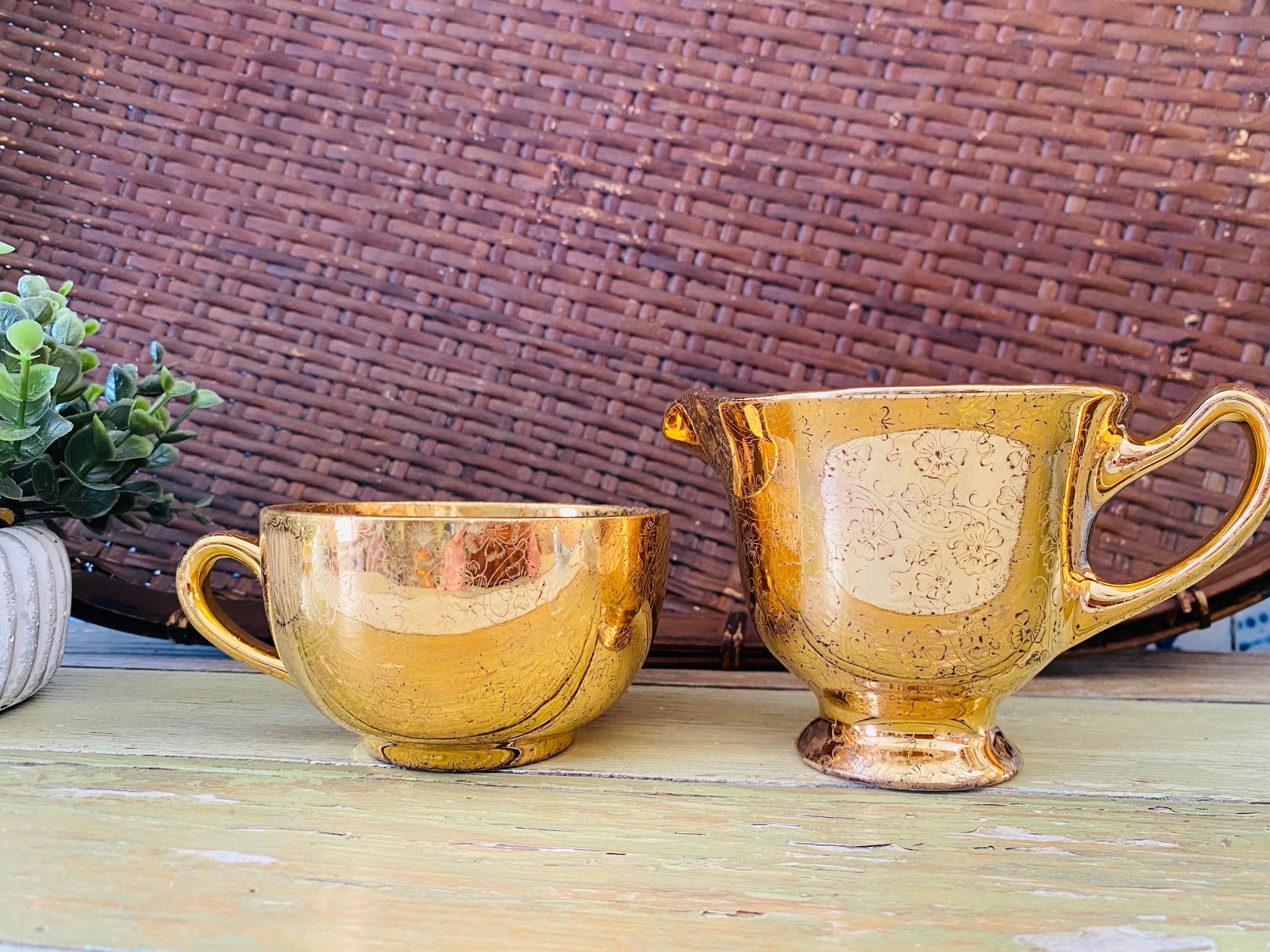 Cardinal China Company Warranted 22K Lady Hamilton Creamer & Cup