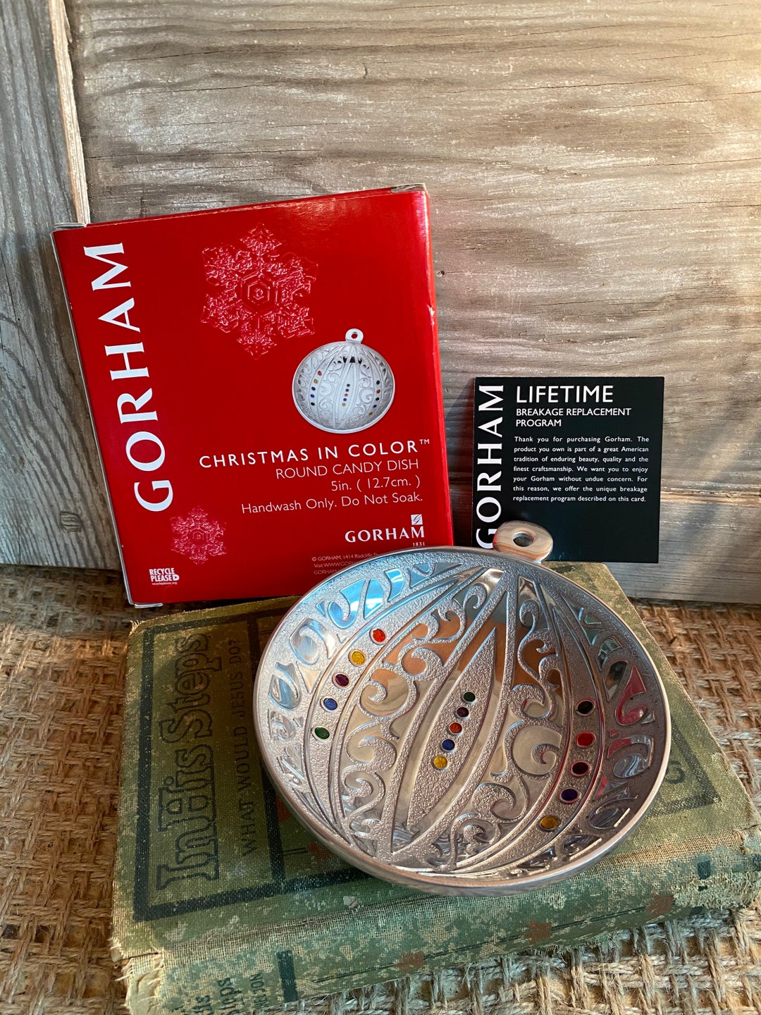 Vintage Gorham Christmas in Color Round Candy Dish Etsy