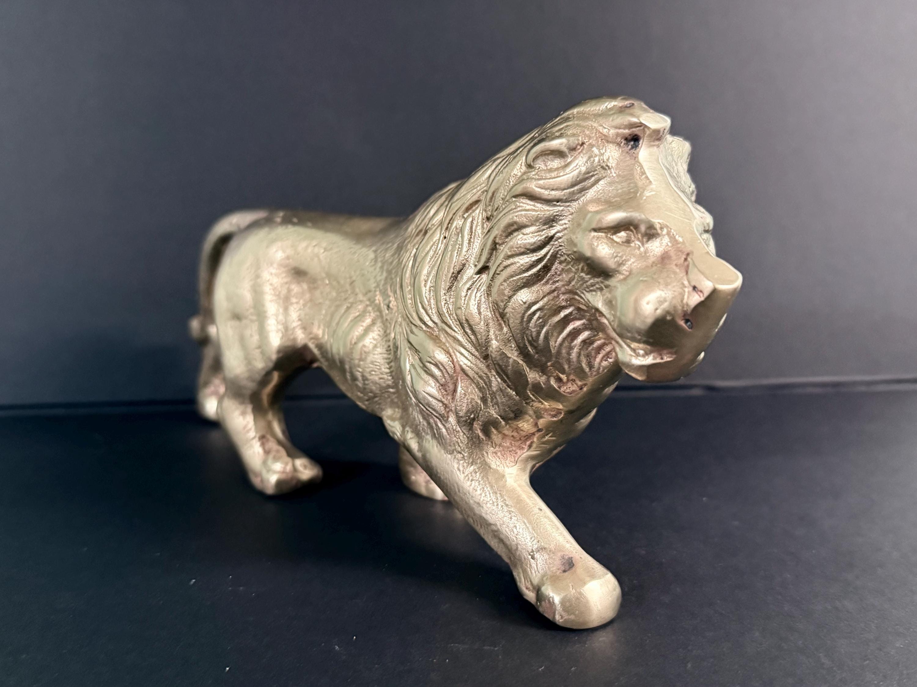 Large Antique Solid Brass Lion Statue - Etsy