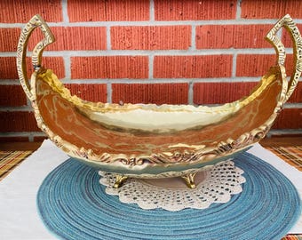 Huge Antique Solid Brass Footed Bowl/ Centerpiece w/ Handles