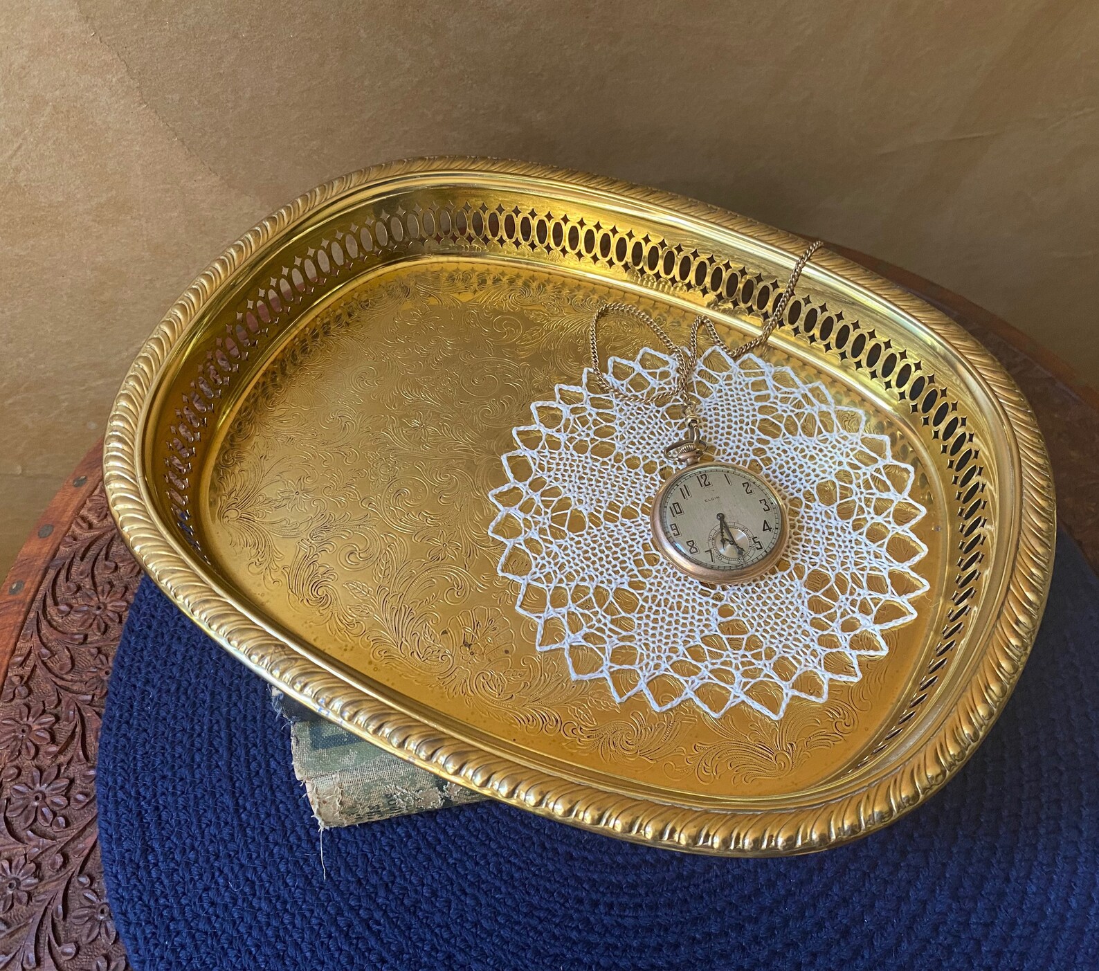 Vintage Etched Gold Metal Serving Tray / Vanitytray With Etsy