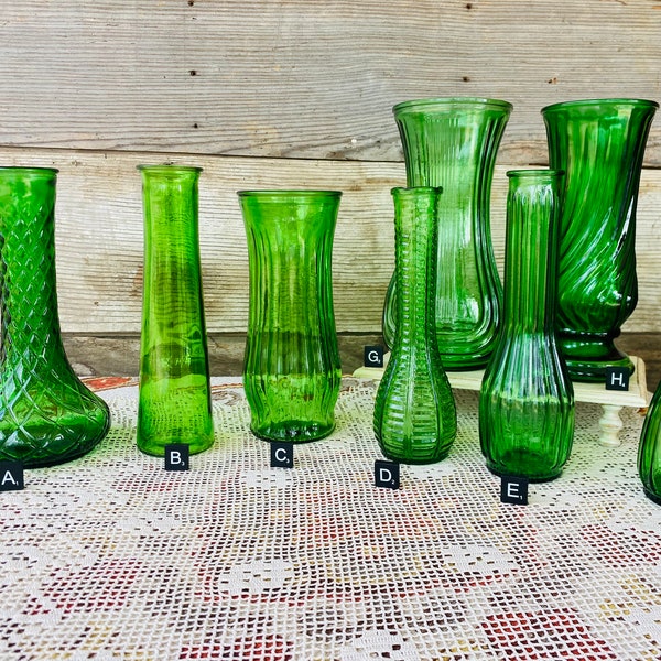 Vintage Green Glass Vases