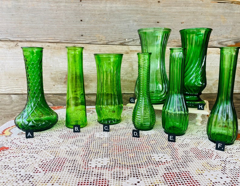 Vintage Green Glass Vases image 1