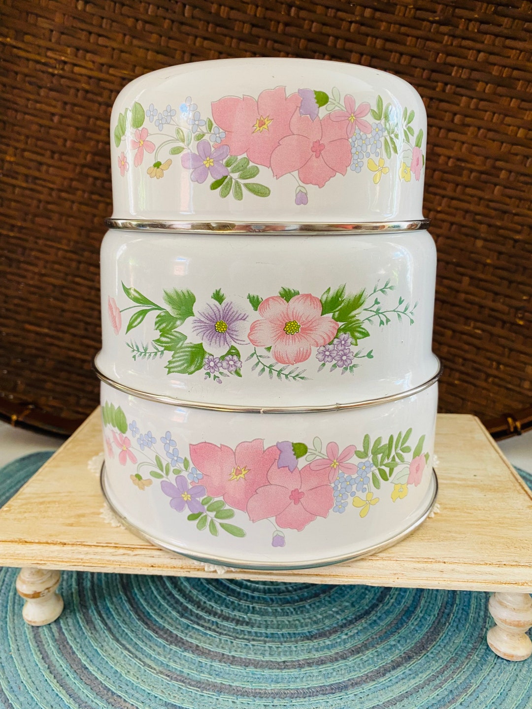 Set of 3 Vintage Enamel Metal Bowls/ Nesting Bowls Etsy