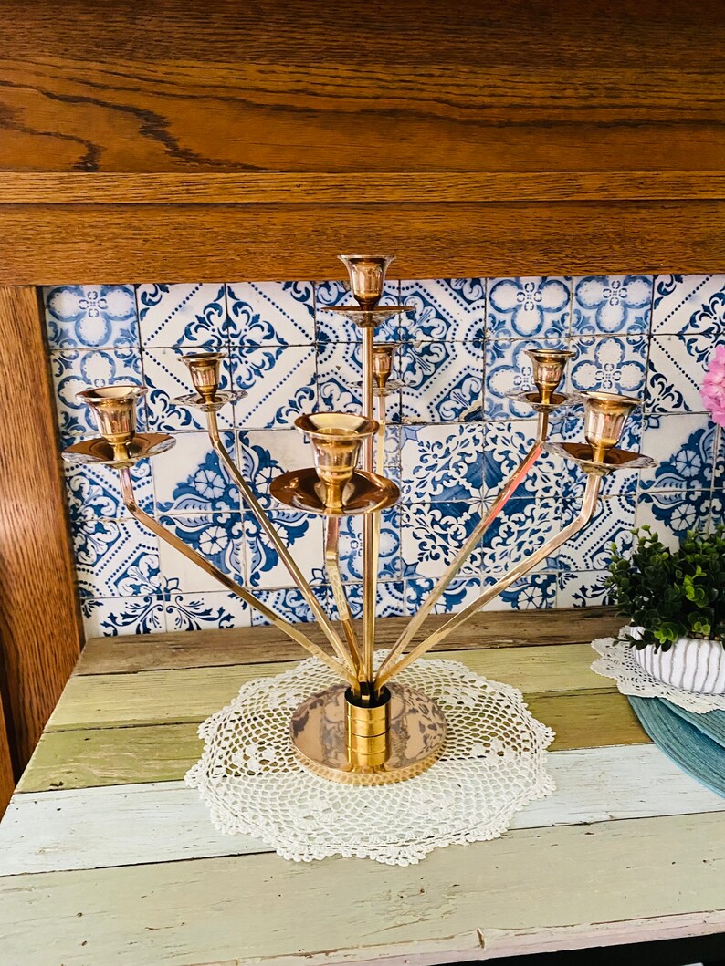 Vintage Mid-Century Modern Brass Candelabra Rare & Unique image 4