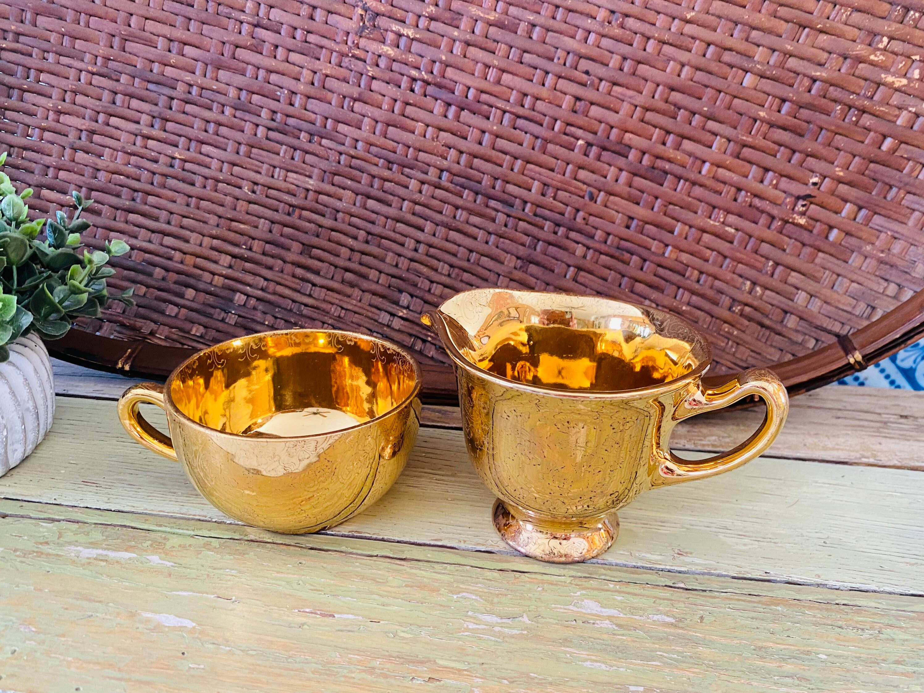 Cardinal China Company Warranted 22K Lady Hamilton Creamer & Cup