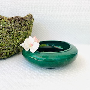 Green Ceramic Low Bowl Planter / Bonsai Planter / Catch All Bowl