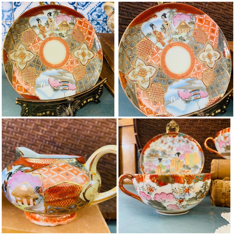 10 Piece Set Antique Japanese Kutani Egg Shell Porcelain Etsy