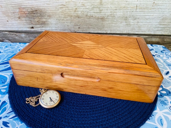 Oak Inlayed Wooden Jewelry Box w/ Tray - image 1