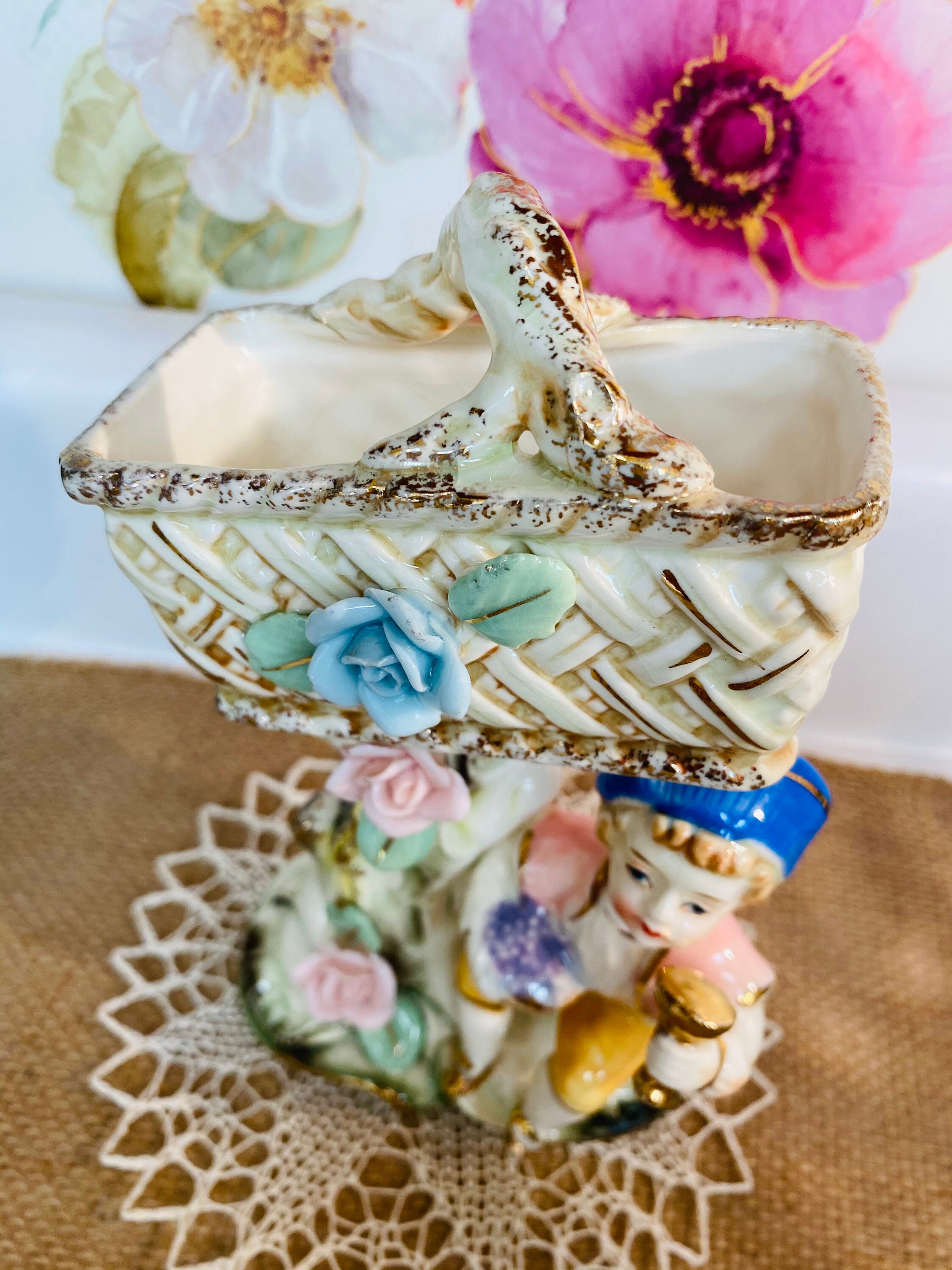 Vintage Ucagco Ceramic HandPainted Vase with Boy Tree and Etsy