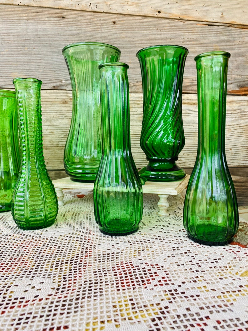 Vintage Green Glass Vases image 5