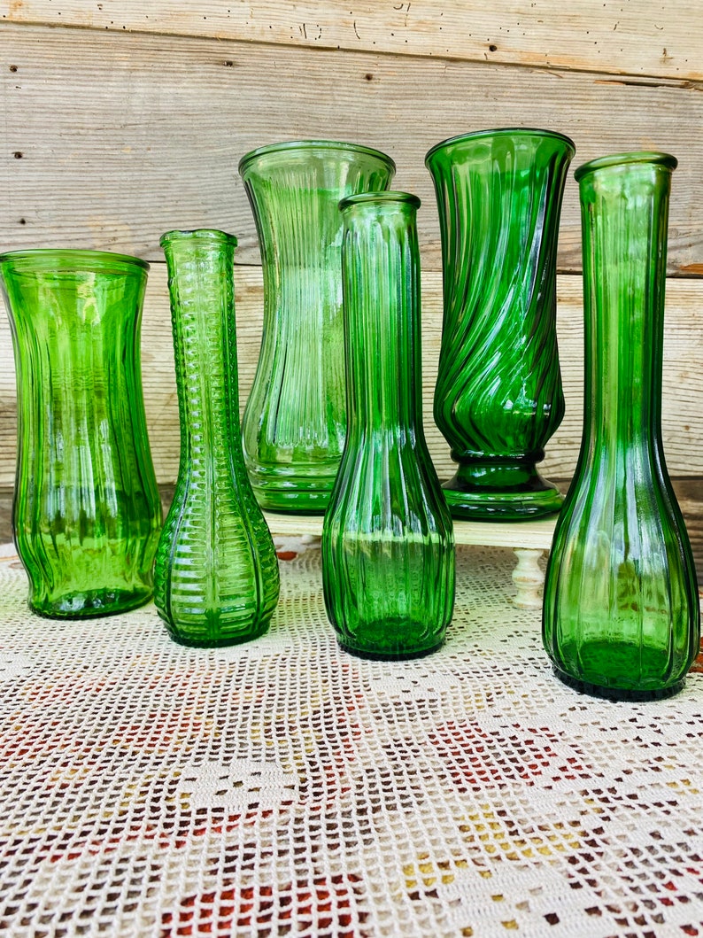 Vintage Green Glass Vases image 2