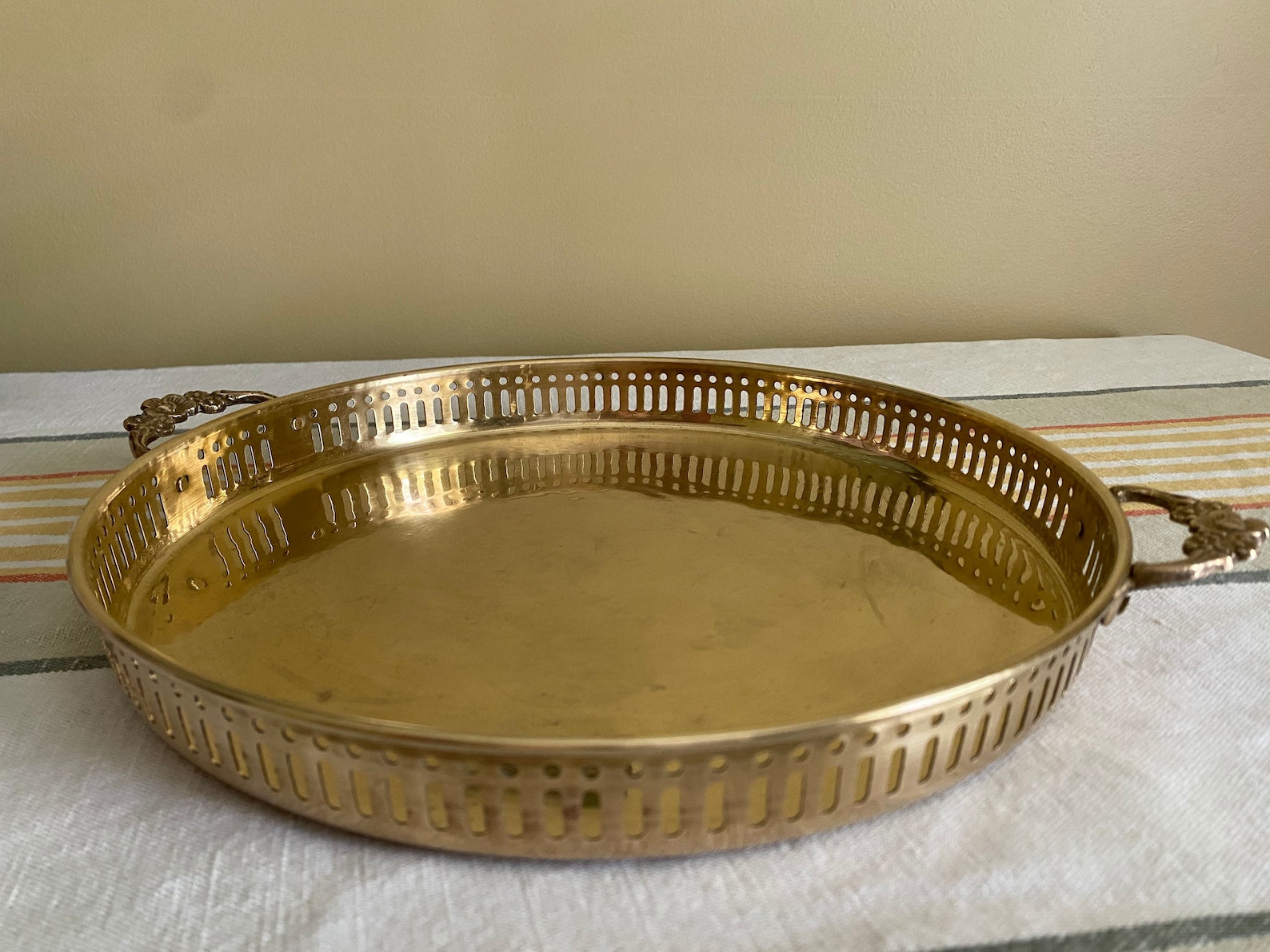 Vintage Brass Tray Made in India Large Round Tray Pierced Etsy