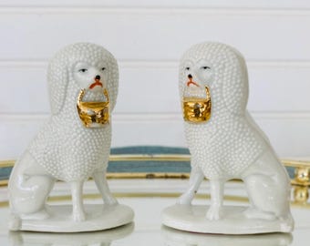 Vintage Kitsch Japan Ceramic Poodle Puppy Dog With Bowtie