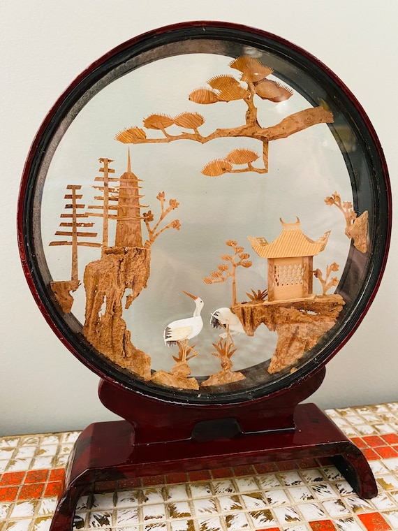 Vintage Lacquered Chinese Cork Diorama - Etsy