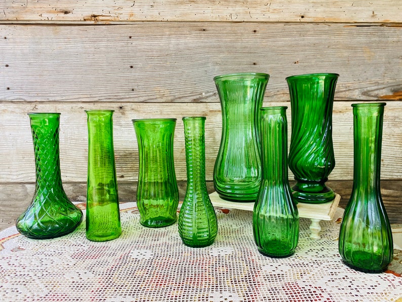 Vintage Green Glass Vases image 8
