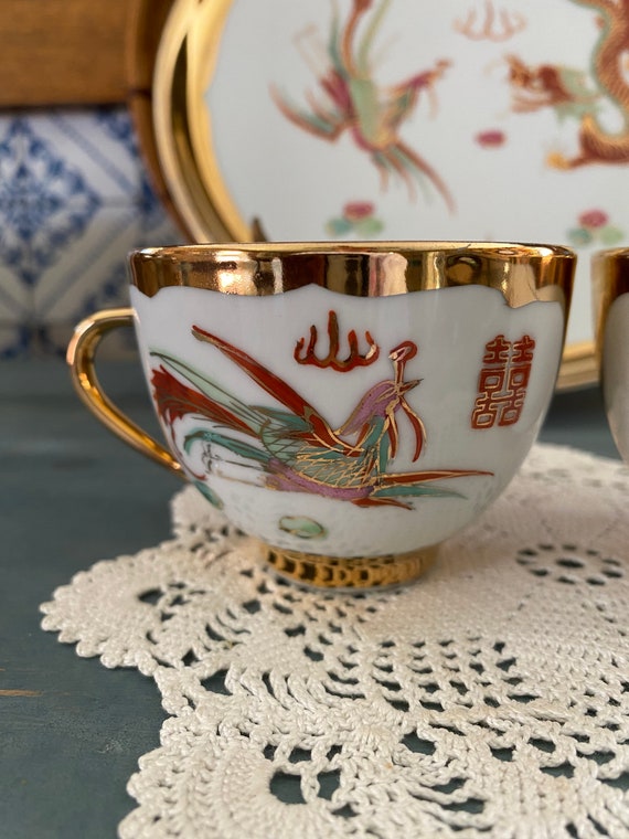 Chinese Gold Dragon & Phoenix Porcelain Tray W/ Teacups - Etsy