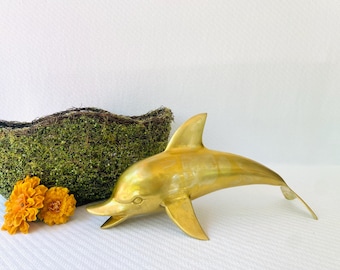 Large Vintage Solid Brass Dolphin Statue