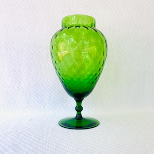 MCM Italian Empoli Diamond Optic Glass Tall Green Vase