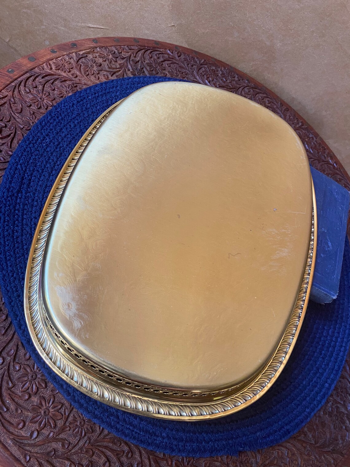 Vintage Etched Gold Metal Serving Tray / Vanitytray With Etsy