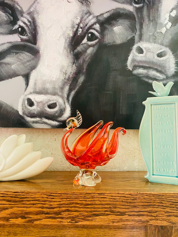 Vintage Lorraine Glass Chalet Glass Red/ Orange Swan - Etsy