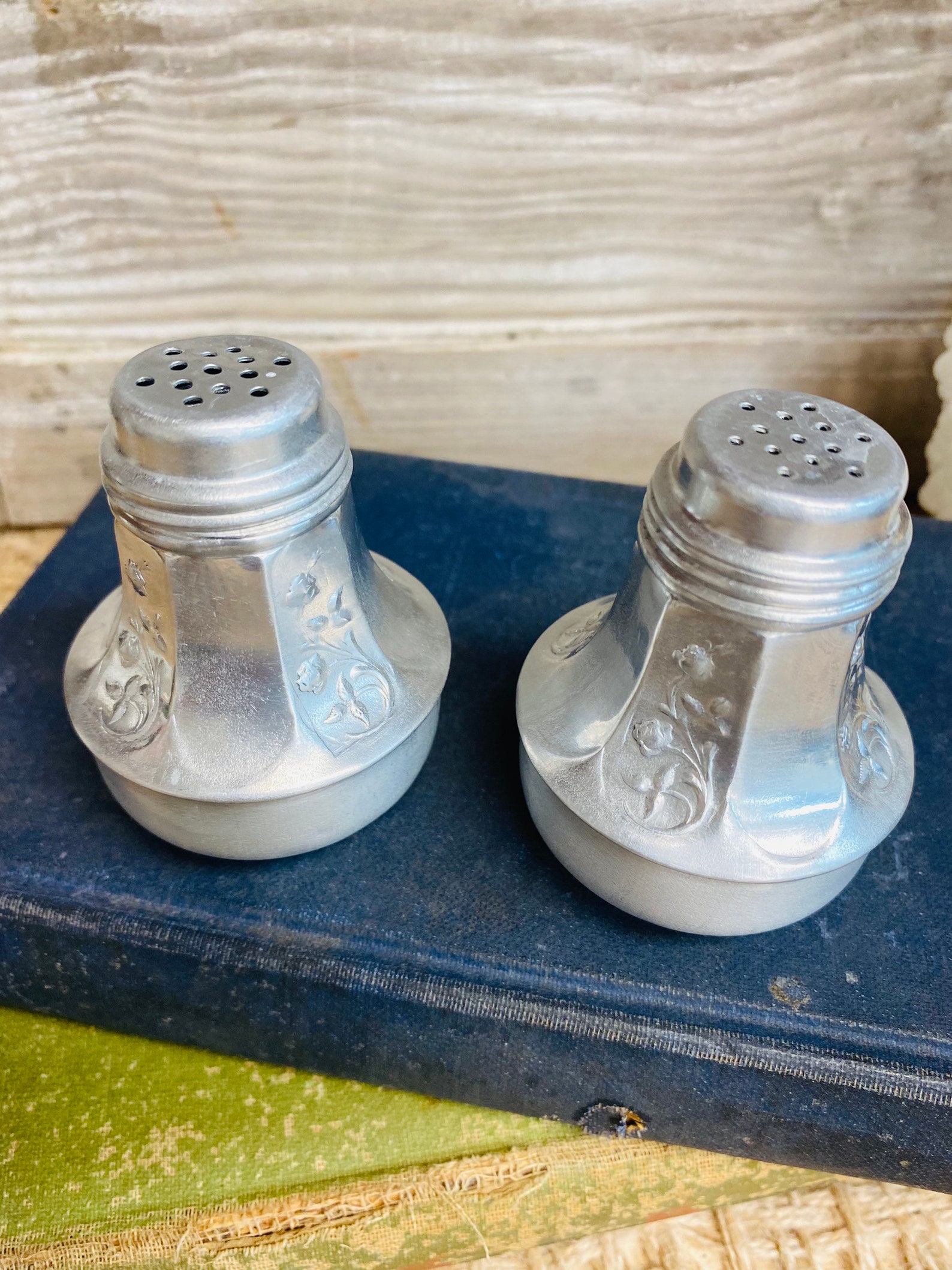 Antique Pewter Salt and Pepper Shakers Etsy