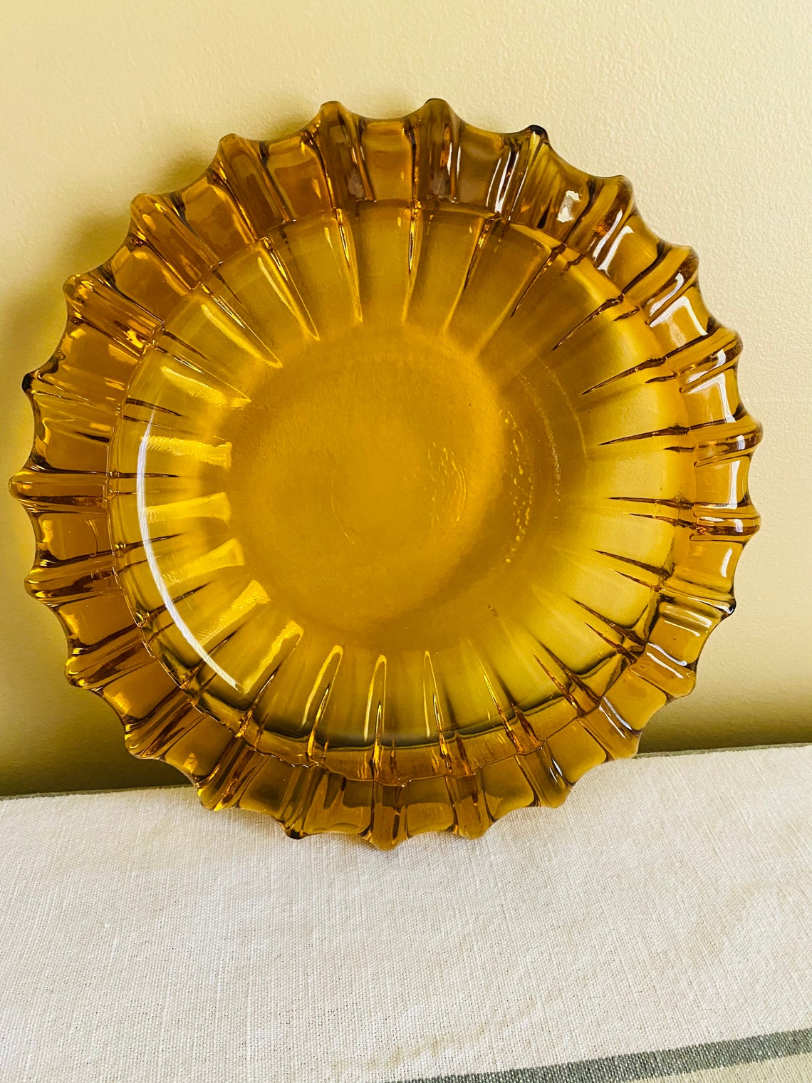 Vintage Amber Glass Ashtray Solid Pressed Amber Glass 10 Etsy