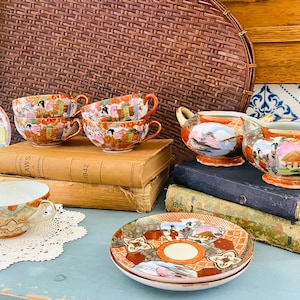 10 Piece Set Antique Japanese Kutani Egg Shell Porcelain Hand