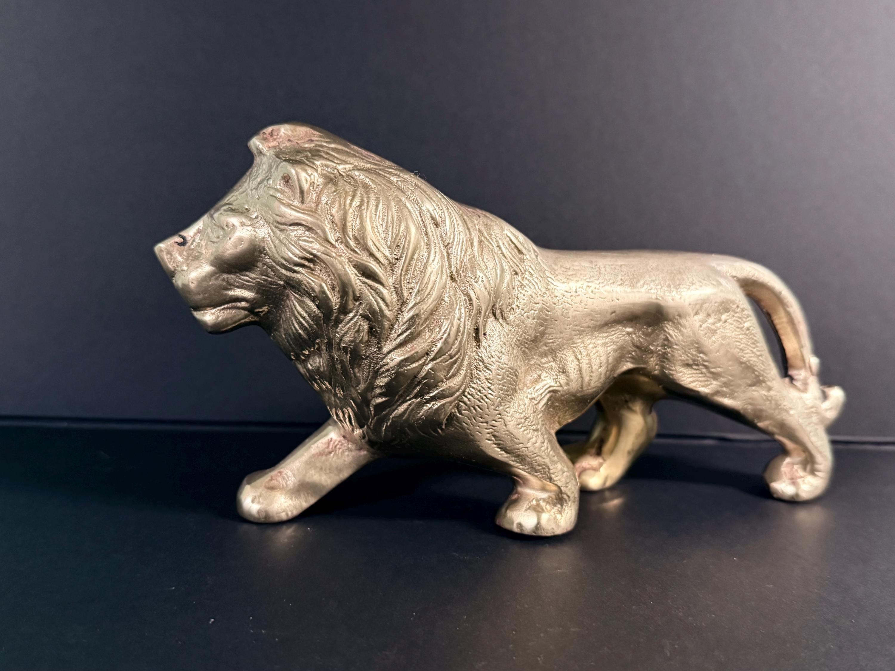 Large Antique Solid Brass Lion Statue - Etsy