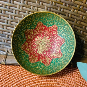 Vintage Hand Painted Enamel Brass Bowl