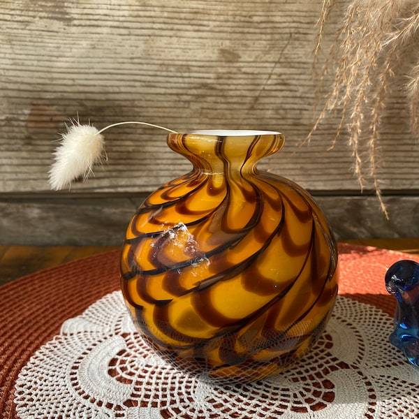 Tortoise/ Tiger Stripe Hand Blown Art Glass Vase