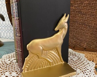 Vintage Cast Iron Gold Antelope Bookends