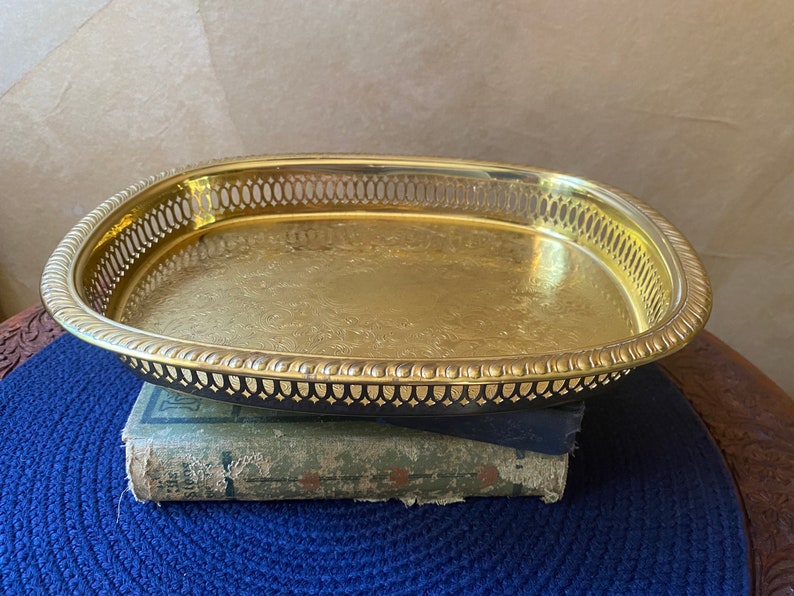 Vintage Etched Gold Metal Serving Tray / Vanitytray With Etsy